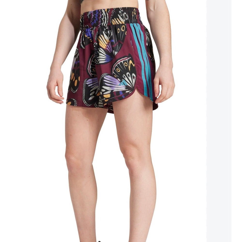 Adidas x Farm Rio Butterfly Print Athletic Shorts Burgundy Blue HI5235 Womens S